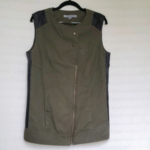 Cotton Twill Flap Vest w/ Vegan Leather Detailing